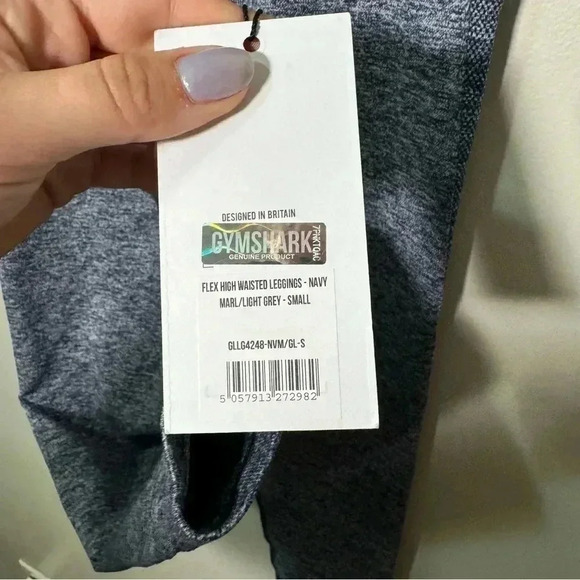 NWT GYMSHARK FLEX HIGH WAISTED LEGGINGS  - NAVYMARL/LIGHT GREY - SMALL - Picture 5 of 7